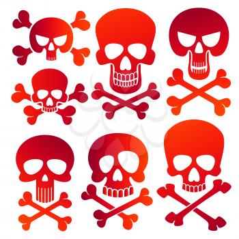 Human skulls isolated on white background. Danger colors skulls icons set illustartion