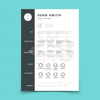 Professional cv. Resume with vitae and curriculum vector template. Curriculum vitae mockup, application cv candidate with skill education illustration