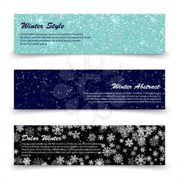 Winter banners template set with snow, shine, snowflakes. Collection of posters illustration vector