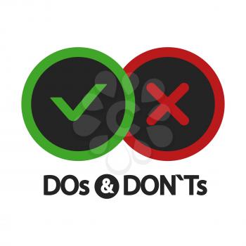 Yes and no, dos and donts, positive and negative icons isolated on white illustration vector