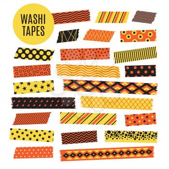 Halloween tape strips. Orange and black halloween patterns. Vector scrapbook elements strip ripped, ribbon sticker paper illustration