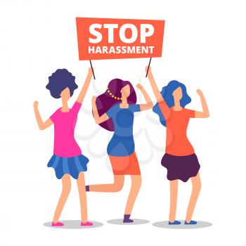 Sexual harassment concept. Stop abuse female demonstrations isolated on white. Vector illustration