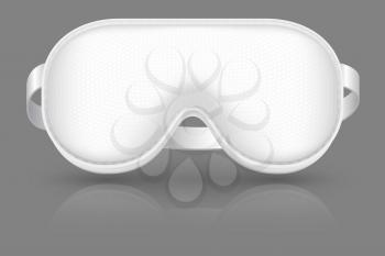 White sleeping mask. Blindfold for airplane relax. Cover on eyes. Realistic vector mockup. Illustration of mask sleep for eye relaxation night in airplane