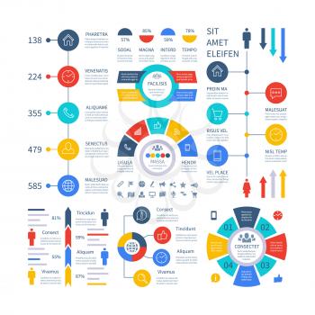Infographic. Multipurpose financial chart marketing graph, process table, corporate timeline step flowchart. Infographics vector set. Illustration of chart and graph, infographic process