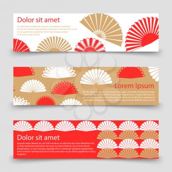 Asian style banner or posters template with hand fans. Vector illustration