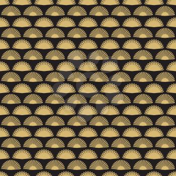Gold hand fan background seamless pattern design. Abstract geometric fans texture. Vector illustration
