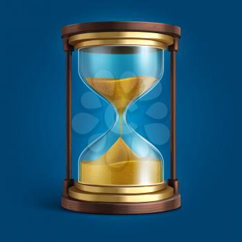 Realistic hourglass, sand clock timer vector illustration. Time and hourglass, glass timer with sand