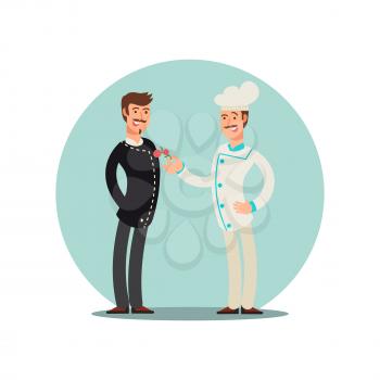 Restaurant team cartoon character. Chef and sommelie flat design icon isolated. Vector illustration