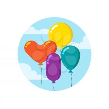 Colorful cartoon bunch of balloons. Happy birthday vector decoration isolated. Surprise air balloon, carnival entertainment illustration