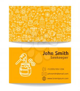 Beekeeper apiary double side business card vector template isolated on white background illustration