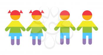 Gay family LGBT rights raibow icons white. Couple boys and girls illustration