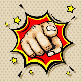 Hand with finger pointing vector illustration in pop art style. Pointing gesture symbol