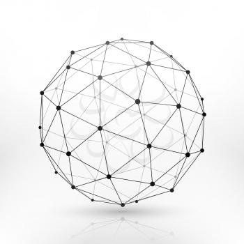 Wireframe globe sphere, connectivity, network tech connection vector concept. Abstract sphere frame line and dots, illustration of globe frame