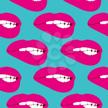 Woman biting lip vector seamless pattern. Illustration of design woman lips