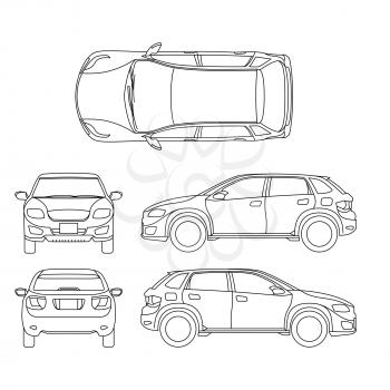 Offroad suv auto outline vector vehicle. Car model suv, illustration of suv automobile blueprint scheme
