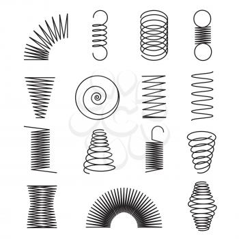 Metal springs. Spiral lines, coil shapes isolated vector symbols. Illustration of spiral and spring flexible line