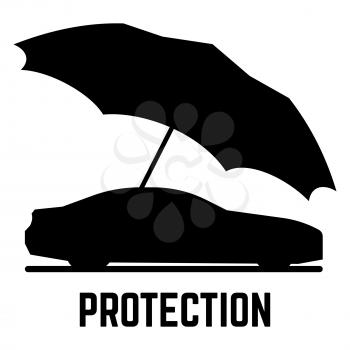 Protect your car - Protection or insurance vector concept. Car and umbrella silhouettes isolated on white background