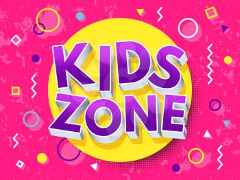 Kids zone cartoon inscription. Children playground vector concept. Game area and playroom banner for child, illustration