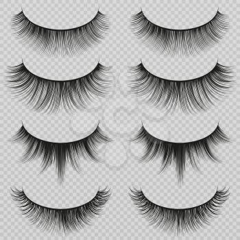 Feminine lashes vector set. Realistic false eyelashes fashion collection. Long eyelash and false femininity black eye lash illustration
