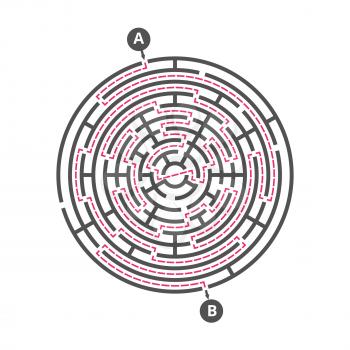 Round maze kids game. Labyrinth puzzle vector template. Illustration of labyrinth round game, maze preschool