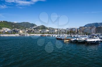 SALERNO, ITALY - September 29, 2015: Motor yachts and boats docked in the port of Salerno, Italy.
