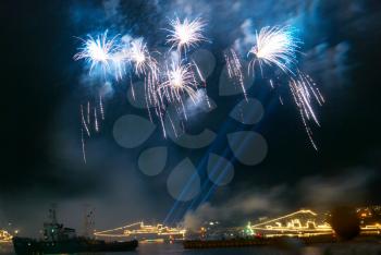 Salute, fireworks above the bay. Sevastopol, Ukraine.