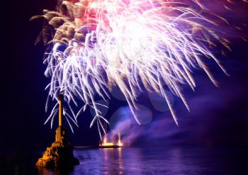 Salute, fireworks above the Sevastopol bay.