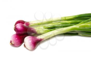 Bunch of young onions isolated on white
