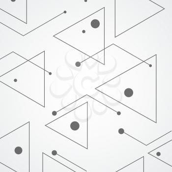 Simple pattern from triangles of lines and black dots, on white background. Designed for use in new technology projects. Simple, minimalistic, abstract background.
