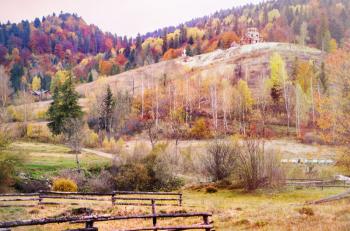 Carpathian mountains in the autumn. Colorful autumn landscape scene.