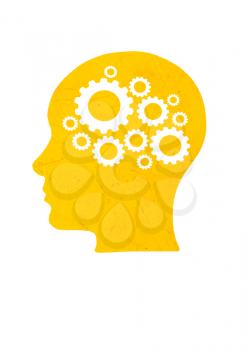 Illustration with human head with gears in abstract style on white background. Creative head. Abstract technology background. Business mechanism concept.