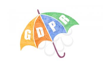 GDPR concept illustration. General Data Protection Regulation abbreviation - GDPR - on a umbrella as a symbol of privacy protection.