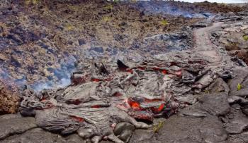 Current lava on the surface of the earth. Liquid lava.