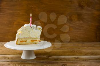 Birthday cake with burning candles, copy space. Birthday Cake. Meringue cake. Pavlova. Birthday card