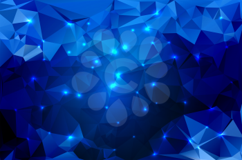Blue shades abstract low poly geometric background with defocused lights
