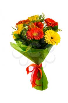 Red and yellow flower bouquet isolated on white. Greeting background. Flowers greeting card. Greeting card. Happy Mother's Day. Mothers Day. Flower greeting. Flower bouquet background