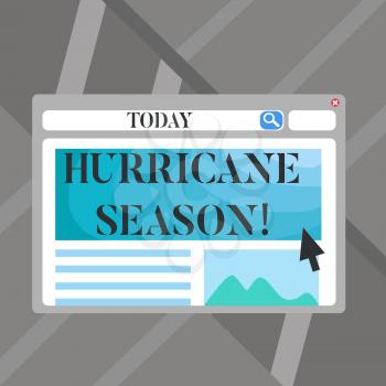 Word writing text Hurricane Season. Business photo showcasing time when most tropical cyclones are expected to develop Blank Template of Pastel Colorful Website Layout Design for Homepage Format