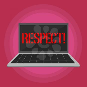 Text sign showing Respect. Business photo text Feeling of deep admiration for someone or something Appreciation Laptop with Grid Design Keyboard and Blank Black Screen on Pastel Backdrop