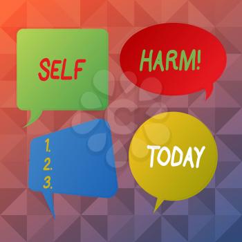 Word writing text Self Harm. Business photo showcasing deliberate injury typically analysisifestation psychological Blank Speech Bubble Sticker in Different Shapes and Color for Multiple Chat