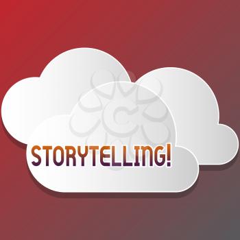 Text sign showing Storytelling. Business photo text activity of telling or writing stories novels to someone Blank White Fluffy Clouds Cut Out of Board Floating on Top of Each Other