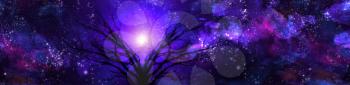 Mystic tree and purple vivid sky
