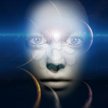 Human face with space background