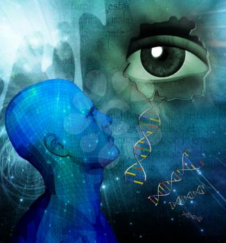 Human Genetic. DNA strands. Giant Eye