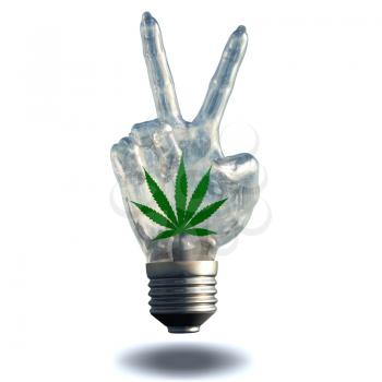 Peace sisgn light bulb with marijuana leaf