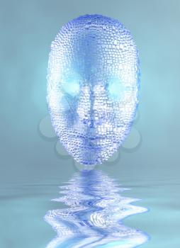 Reflection Face. Glowing mask made of glass cubes