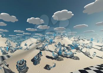 Surreal Chess Landscape. 3D rendering