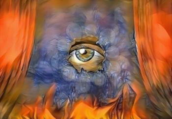 Abstract painting. Eye on colorful stage