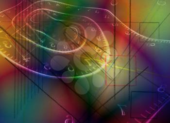 Colorful abstraction. Time spirals and geometric figures. 3D rendering