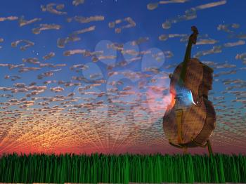 Cello emits light with clouds formed as musical notaions