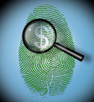 Dollar Symbol in fingerprint under inspection